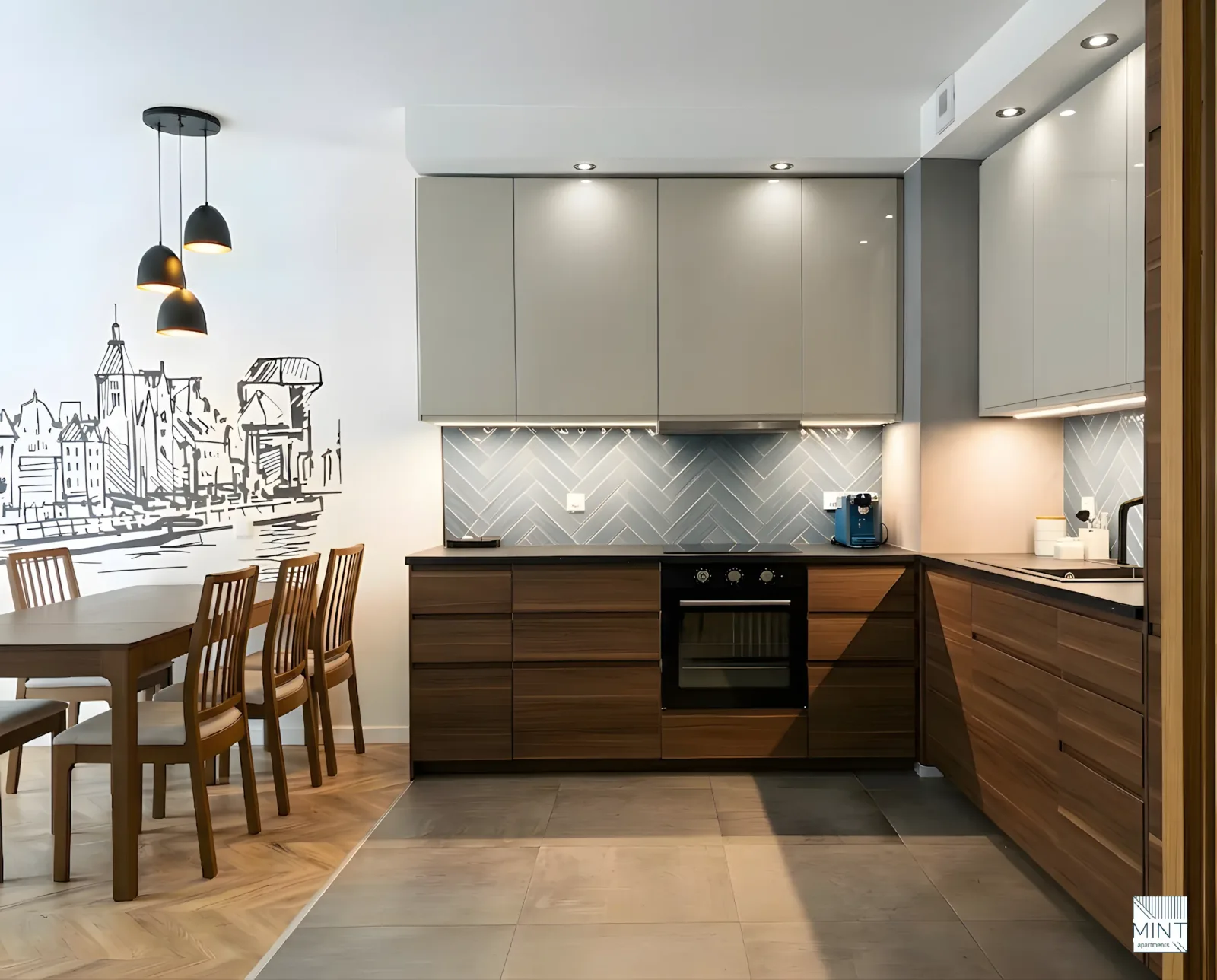 Apartament Bastion Wałowa — w pełni wyposażona kuchnia