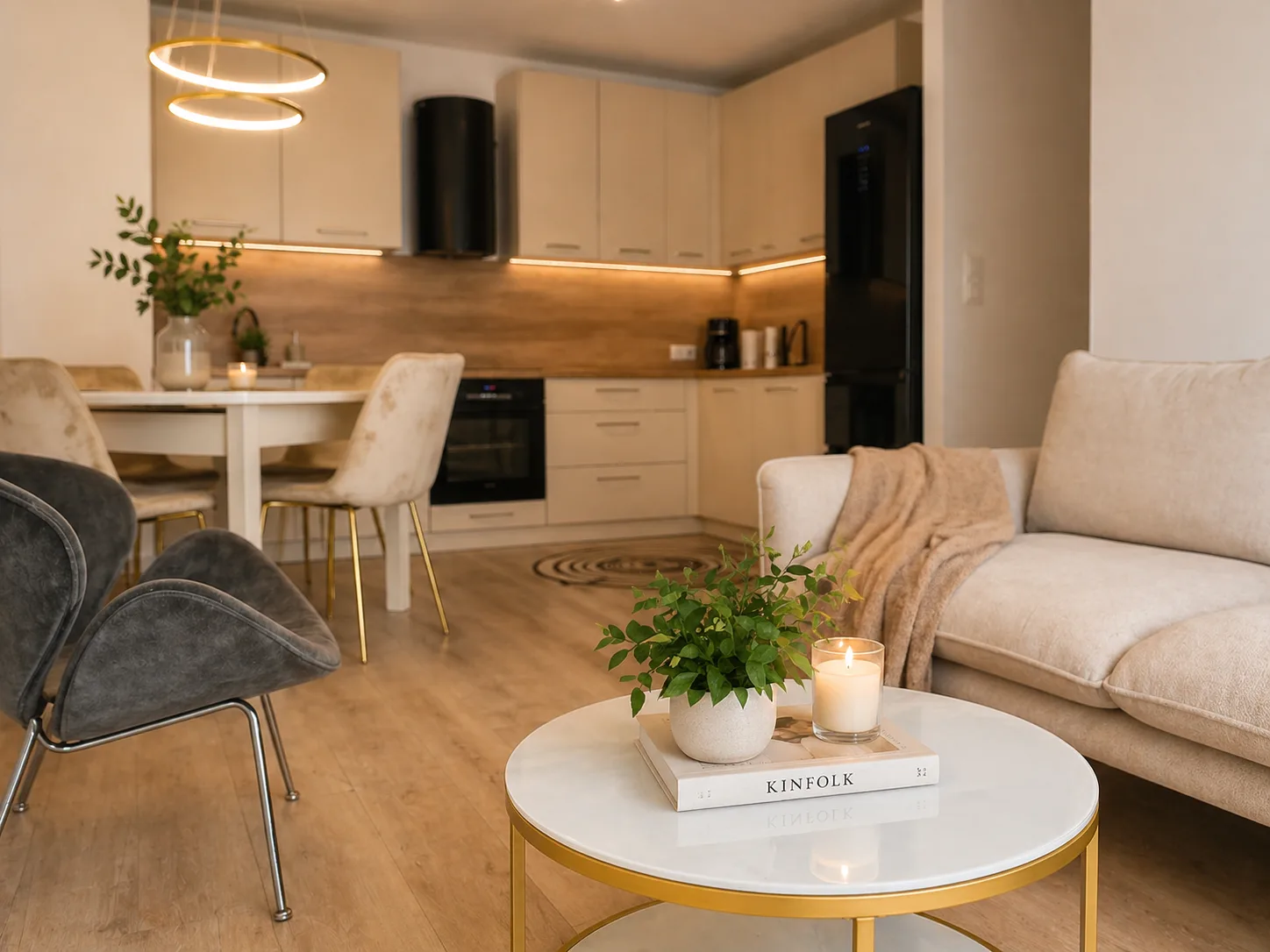 Apartament blisko morza — salon ze stolikiem kawowym