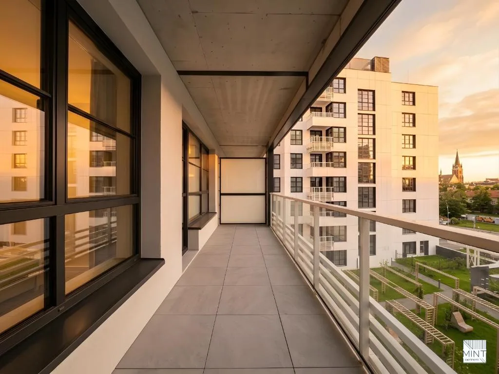 Apartament z patio na Dokach — balkon z widokiem na patio