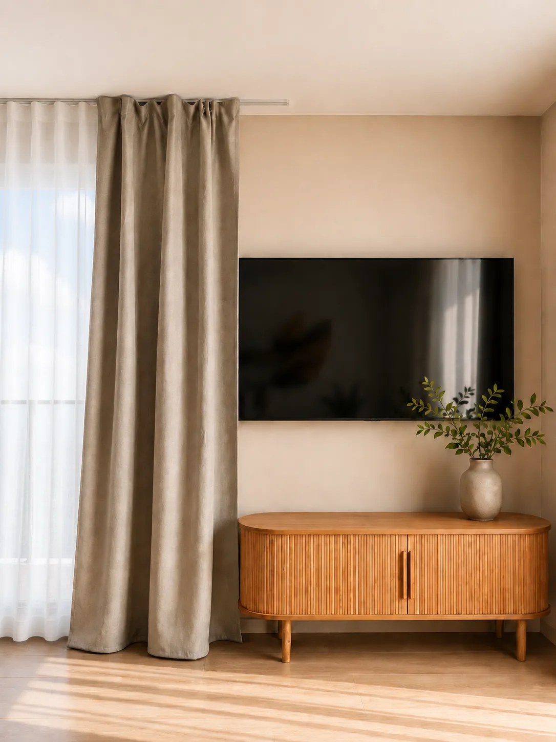 Mint Apartments Seaside — salon z telewizorem i stolikiem kawowym