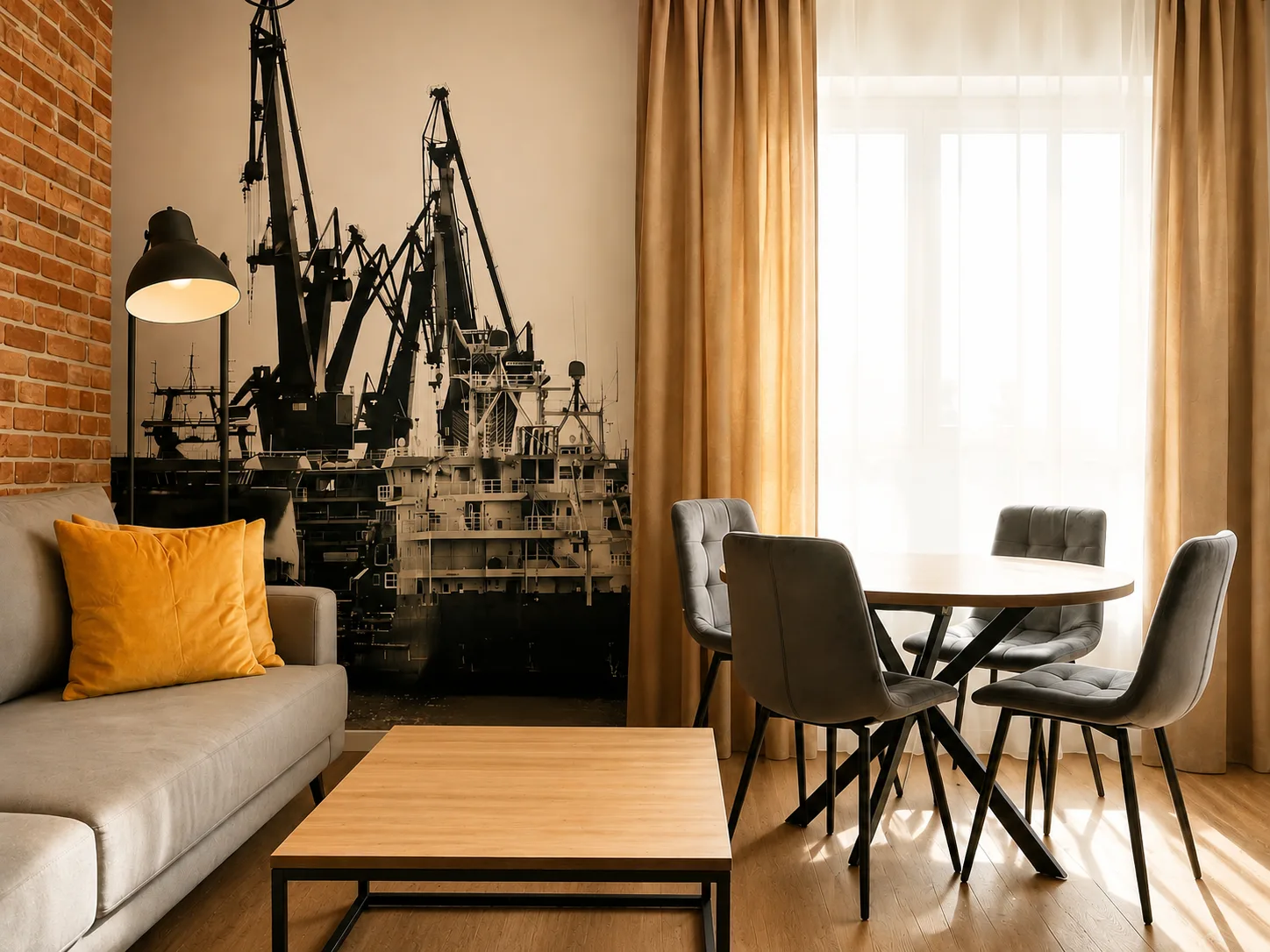 Apartament rodzinny DOKI — salon z jadalnią, ujęcie główne