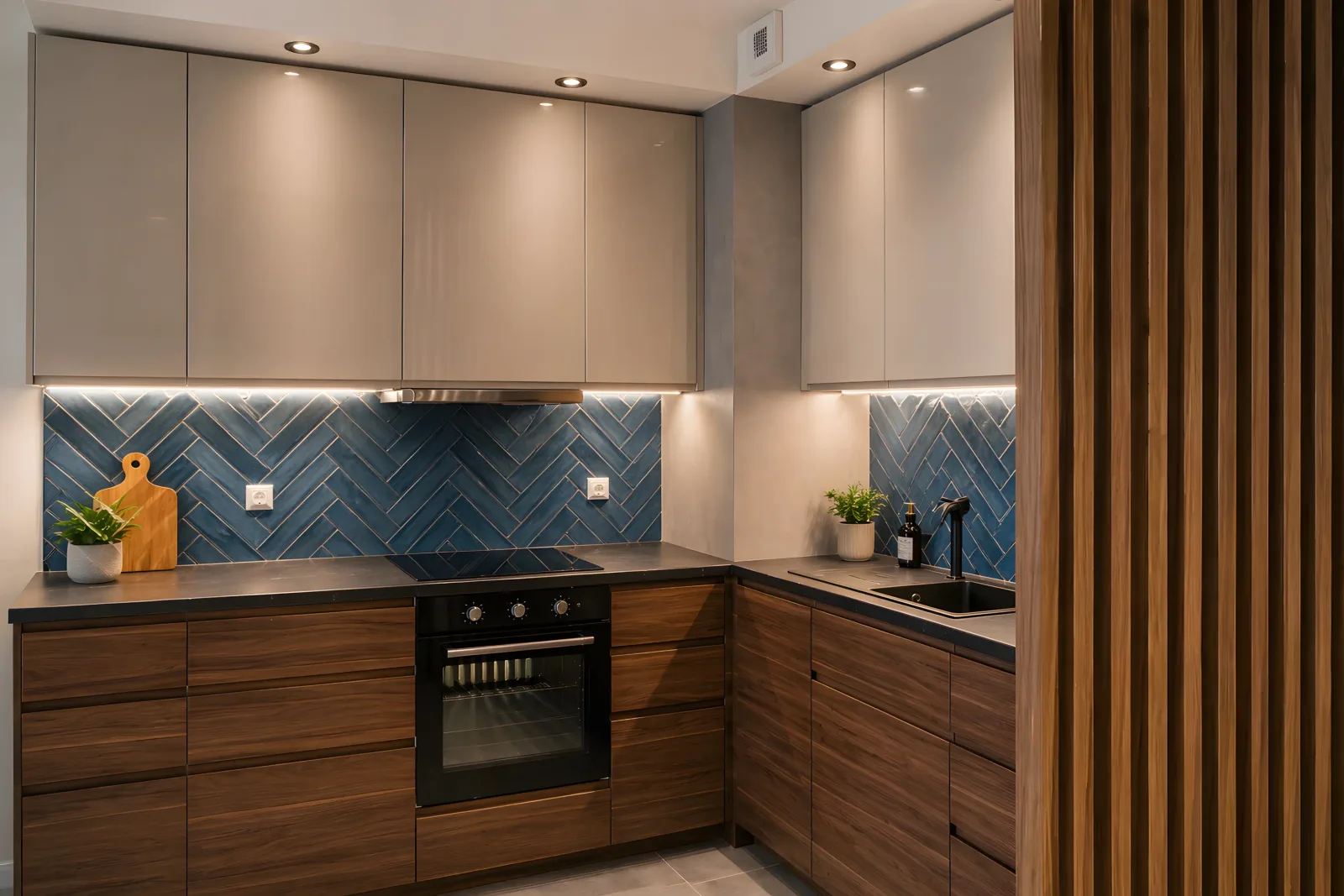 Apartament z widokiem na ogród — w pełni wyposażony aneks kuchenny